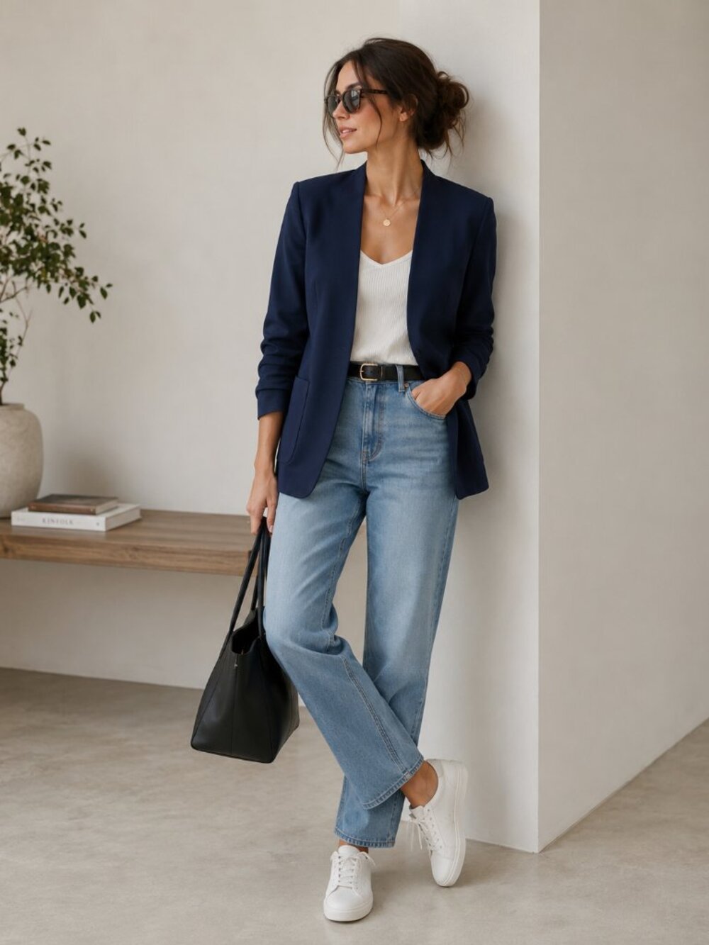 Max Mara Studio Designer Navy Blue Blazer, Single Button, Sz 4-6, Quiet Luxury